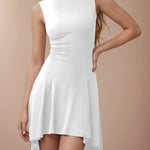 High-Low Round Neck Sleeveless Mini Dress