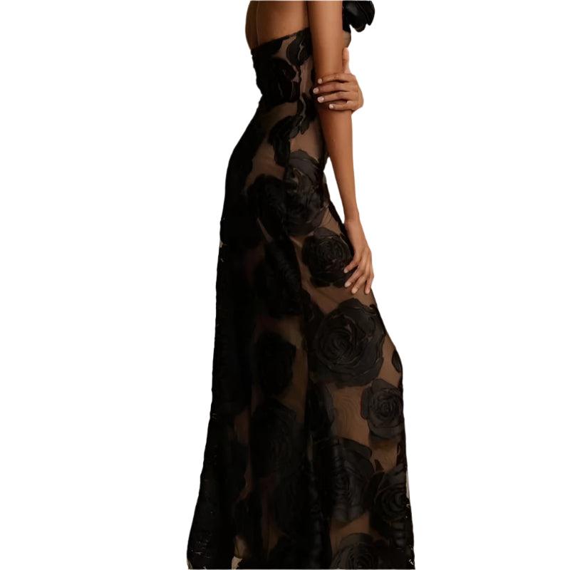 Floral Suspender Slanted Long Dress