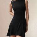 High-Low Round Neck Sleeveless Mini Dress