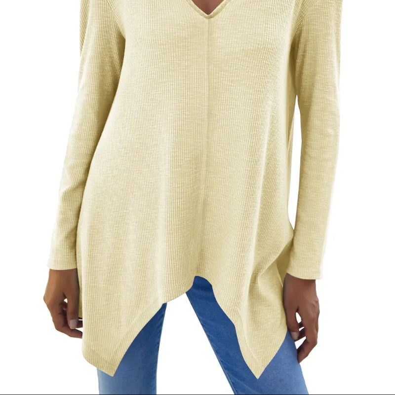 V-Neck Long Sleeve T-Shirt - runwayfashionista.com