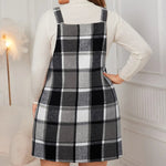 Edgy Plus Size Plaid Overall Mini Dress