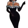 Rhinestone Flower Red Carpet Dress