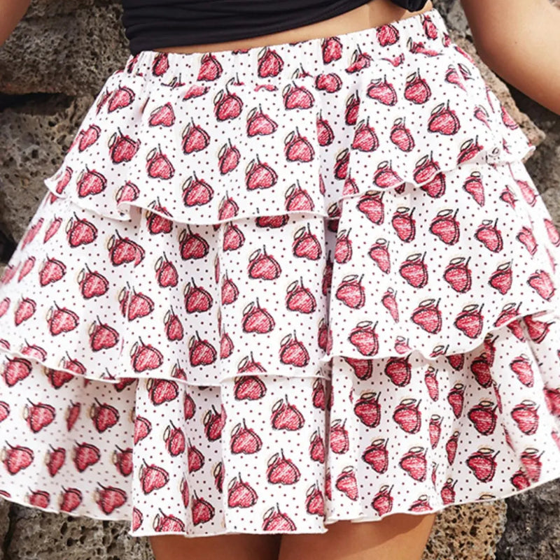 Layered Printed Mini Skirt - white