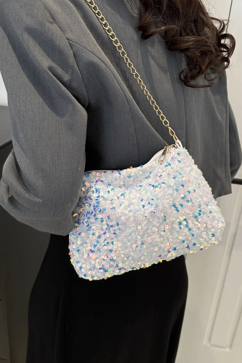 Sequin Removable Strap Shoulder Bag - Stylish & Versatile - runwayfashionista.com