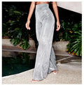 Silver-iron wide-leg pants high waist