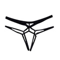 Red or black plus size lace-up thong made of woven polyester, offering no trace, hip lift, and breathability, available in sizes S-3XL.