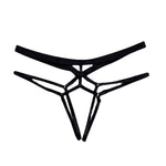Red or black plus size lace-up thong made of woven polyester, offering no trace, hip lift, and breathability, available in sizes S-3XL.