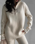 Casual Half Zipper Lapel Knit Set