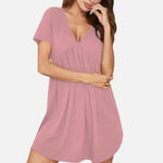 V-Neck Short Sleeve Lounge Dress - runwayfshionista.com