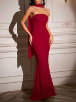 Elegant Strapless Ribbon-Trimmed Evening Gown - red