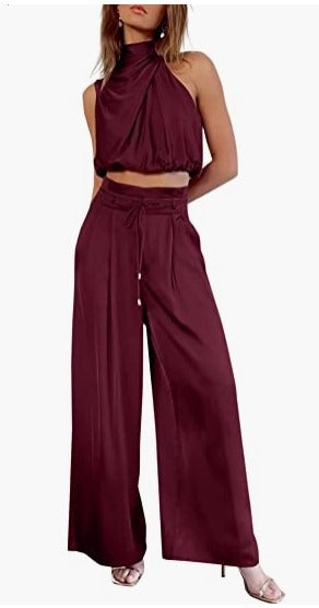 Casual sleeveless top, wide leg pants set - runwayfashionista.com