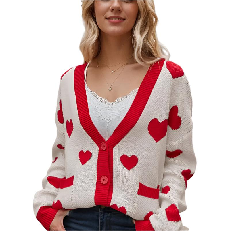 Heart button up long sleeve cardigan - runwayfashionista.com