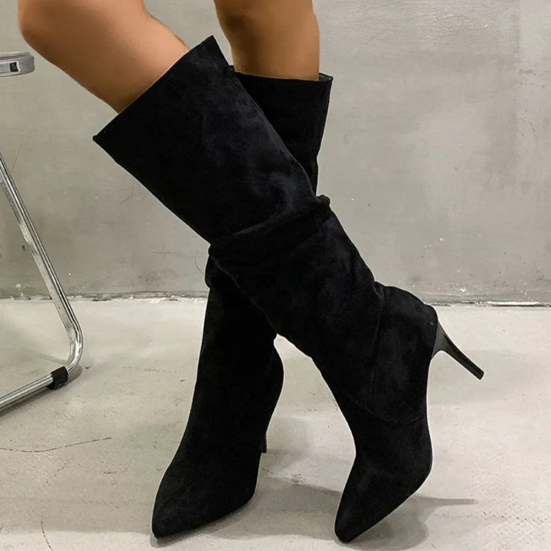 Pleated Pull-On High Heel Bootsrunwayfashionista.com