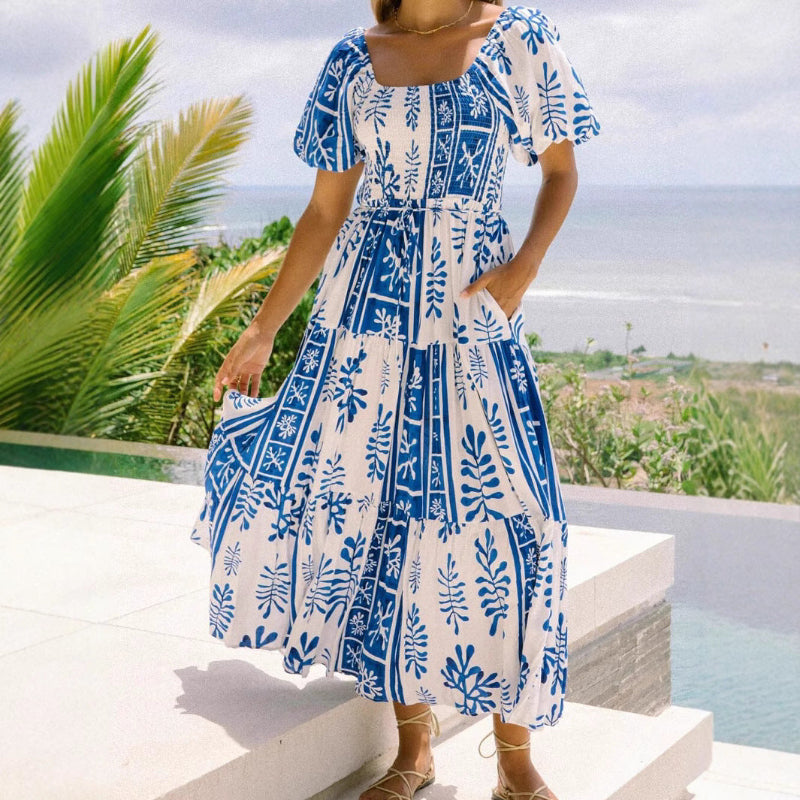 One Shoulder Multi-Way Pocket Maxi Dress - Blue