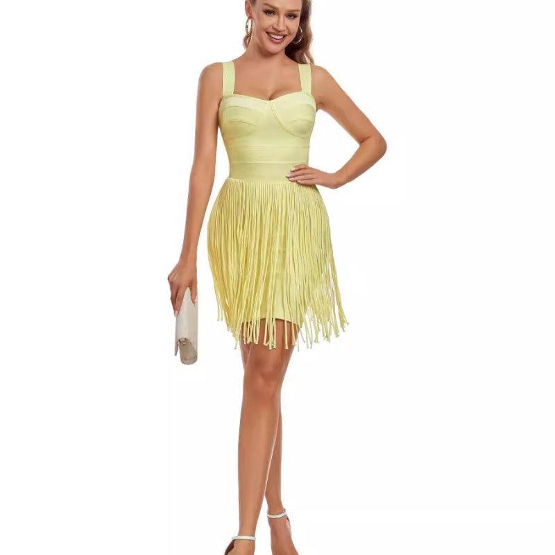 Tight Shoulder Strap Tassel Mini Dress