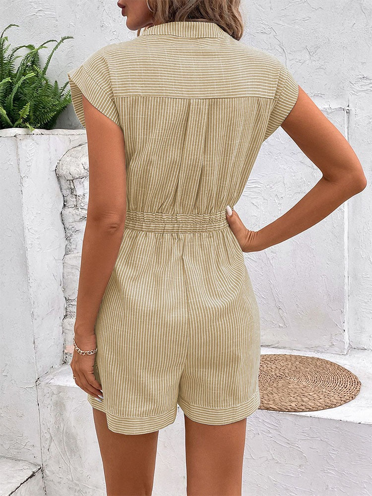 Slim Striped Short Sleeved Jumpsuit