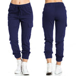 The Ultimate Utility: Women’s Elastic Waist String Side Pocket Pants - dark blue