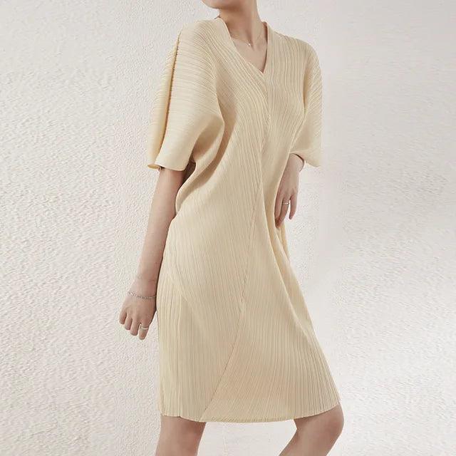 Bat-Sleeved V-Neck Chiffon Dresses