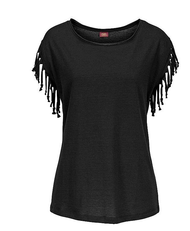 Round neck short sleeved tassel tie t-shirt top - runwayfashionista.com