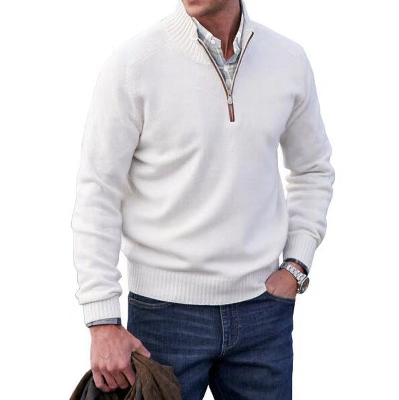 Men's Wool Blend Stand-up Collar Sweater - white