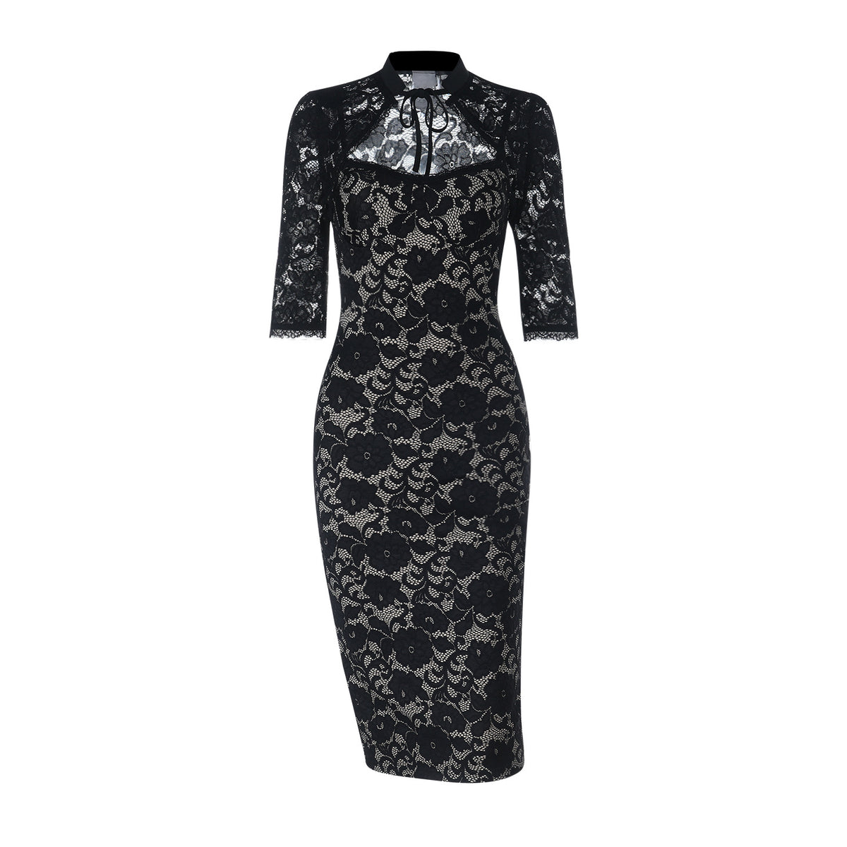 Edgy Lace Camisole Long Sleeve Midi Dress
