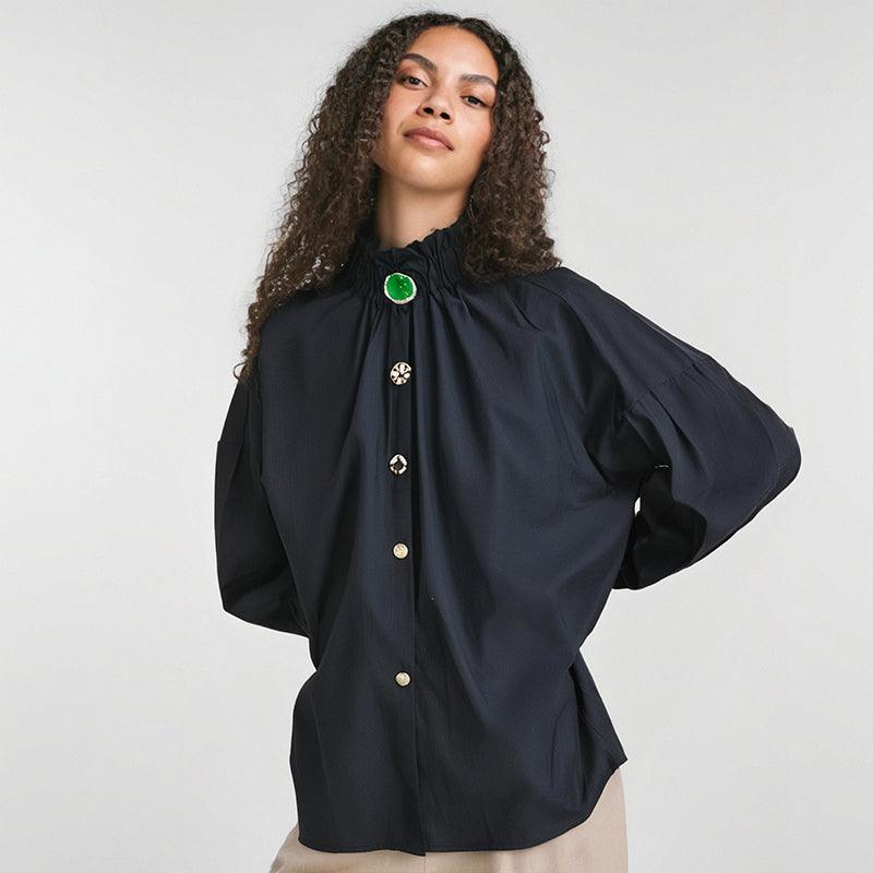 Single Breasted Lace Collar Shirt