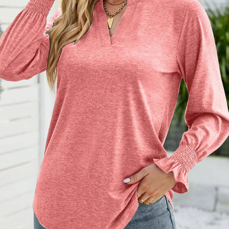 Notched Long Sleeve T-Shirt - runwayashionista.com