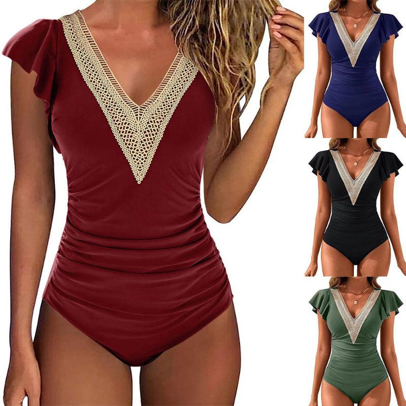 Flying sleeve one-piece swimsuit
