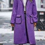 Contrast Trim Long Sleeve Coat with Pockets - runwayfashionista.com