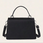 Chain PU Leather Handbag with Detachable Shoulder Strap - Black & Ivory