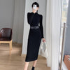 High necked slim fit pit stripe knitted dress