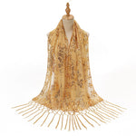 Long Fringe Sequin Embroidered Shawl