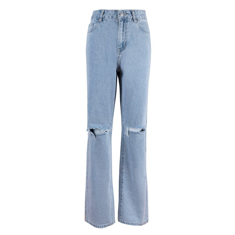 High Waisted Washed Denim Jeans - runwayfashionista.com