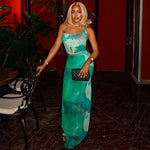 Slim fit hip-hugging two-piece suspender long skirt set in green