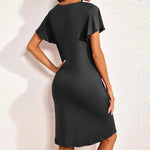 Short Sleeved V-neck Dress - runwayfashionista.com