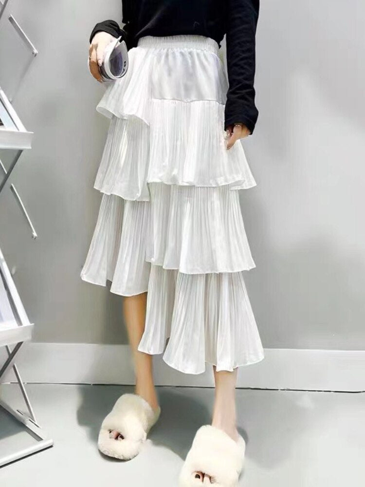 Shirring Cake Ruffles Skirts - runwayfashionista.com