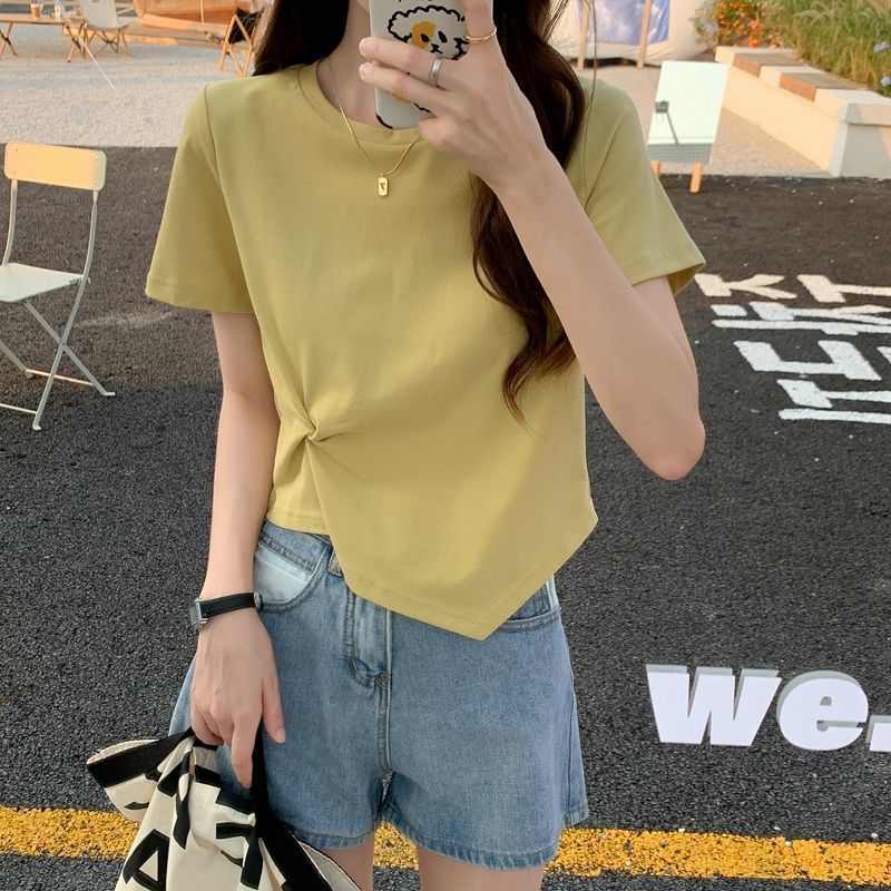 Chic Slim Fit Short Tee - Half Sleeve Casual - yellow