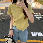 Chic Slim Fit Short Tee - Half Sleeve Casual - yellow