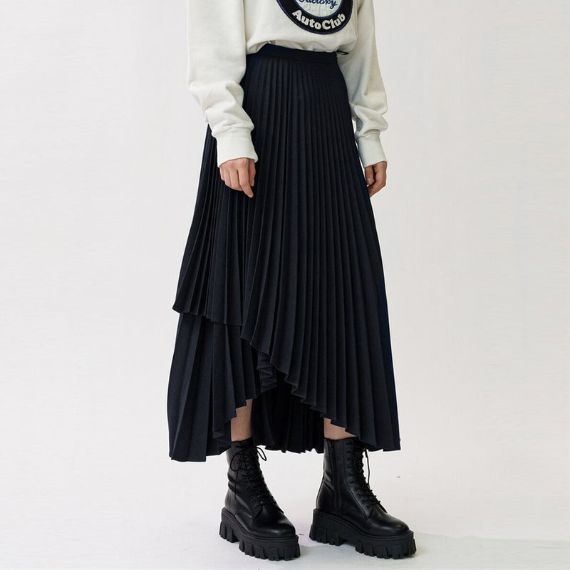 Stylish Irregular Pleated Long Skirt - runwayfashionista.com