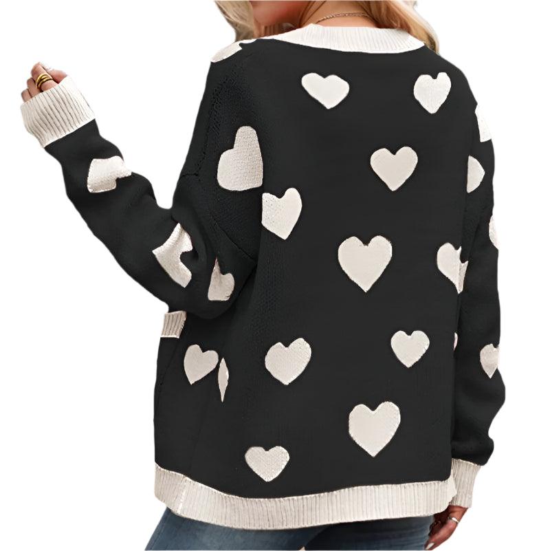 Heart button up long sleeve cardigan - runwayfashionista.com
