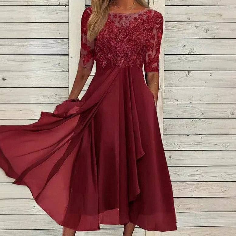 Elevate Your Presence: The Elegant Chiffon Lace Hollow-Out Maxi Dress