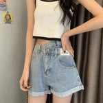 Irregular High-Waisted Denim Shorts