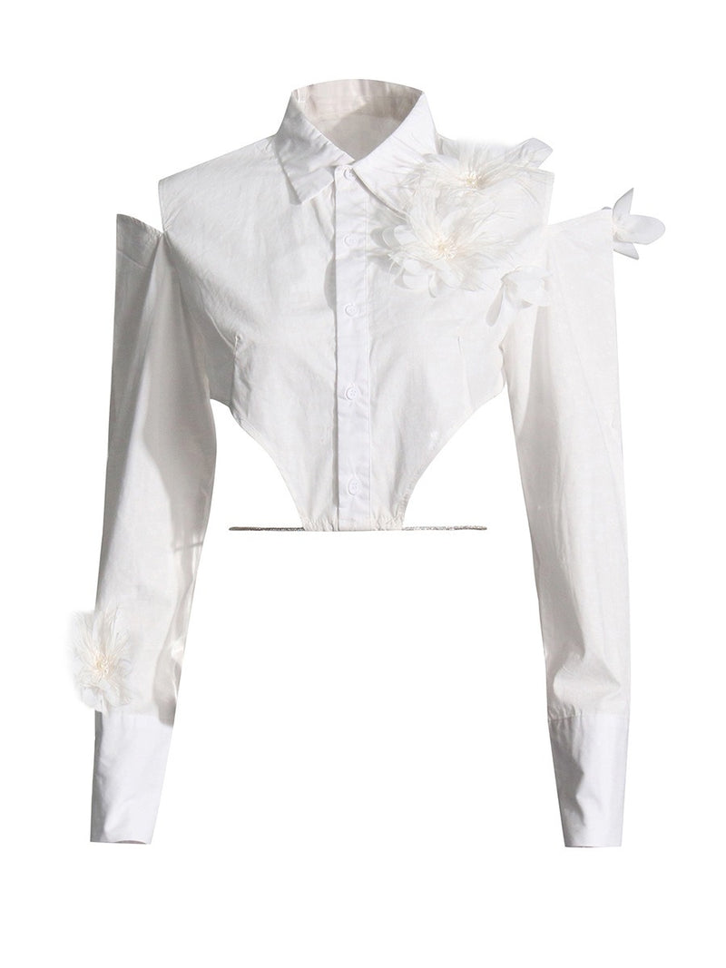 Spliced Flower Lace up Design Shirt