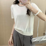 Round Neck Short Sleeve Silk Top