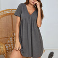 V-Neck Short Sleeve Lounge Dress - runwayfshionista.com
