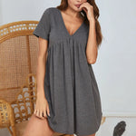V-Neck Short Sleeve Lounge Dress - runwayfshionista.com