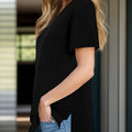 Pocketed Heathered V-Neck Short Sleeve T-Shirt - runwayfashionistacom