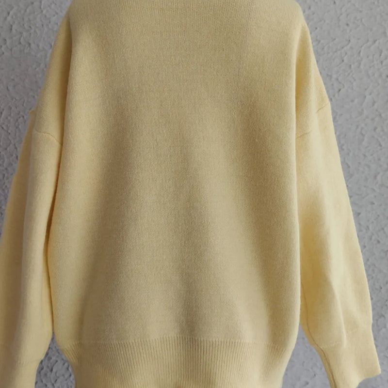 Flower Round Neck Long Sleeve Sweater - runwayfashioniista.com