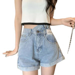 Irregular High-Waisted Denim Shorts