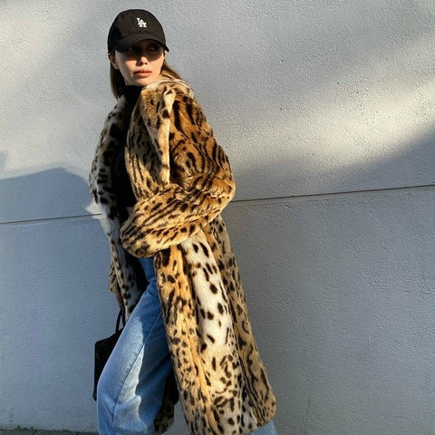 Leopard Pattern Faux Fur Coat - runwayfashionista.com